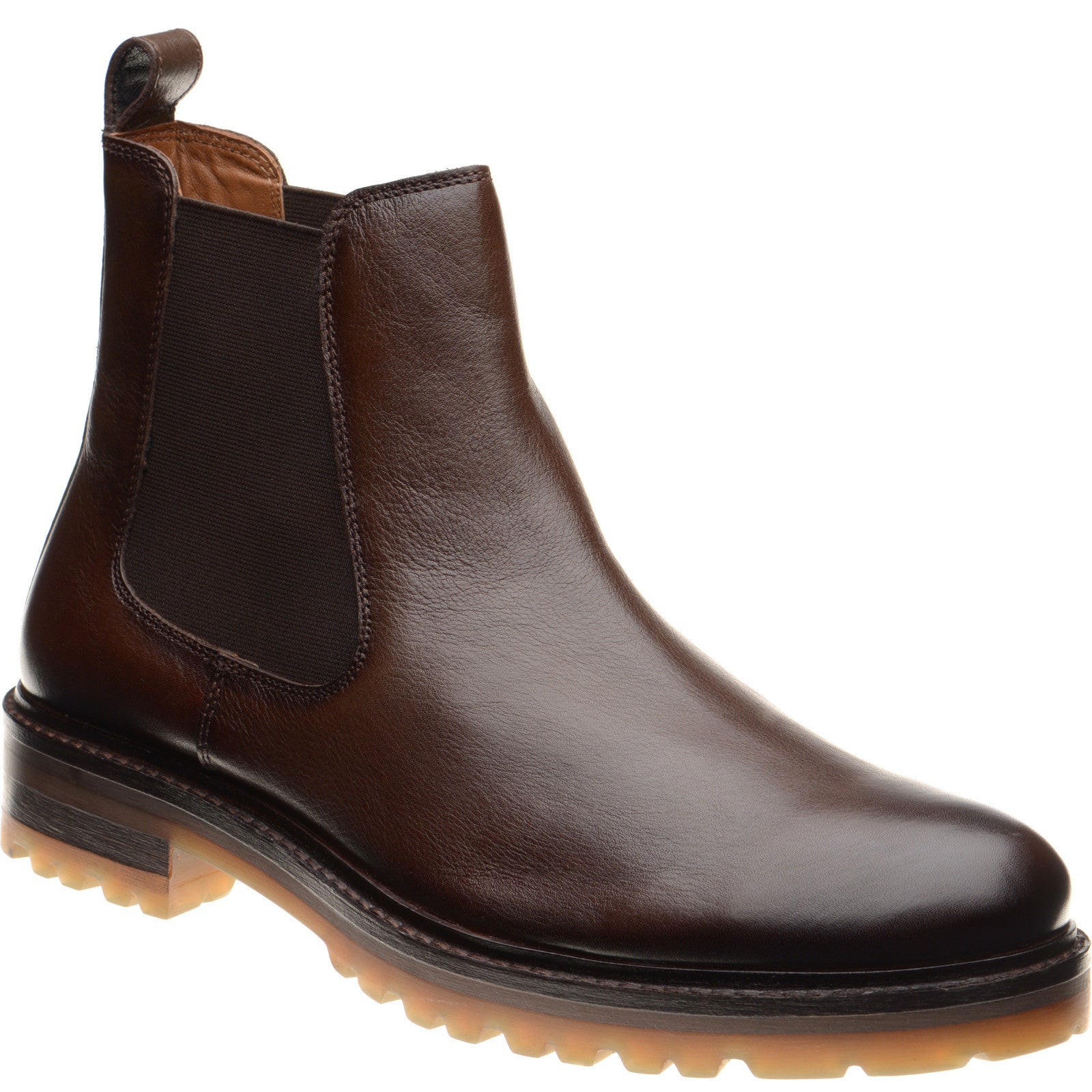 Herring Bragg mens rubber-soled Chelsea boots in brown grain