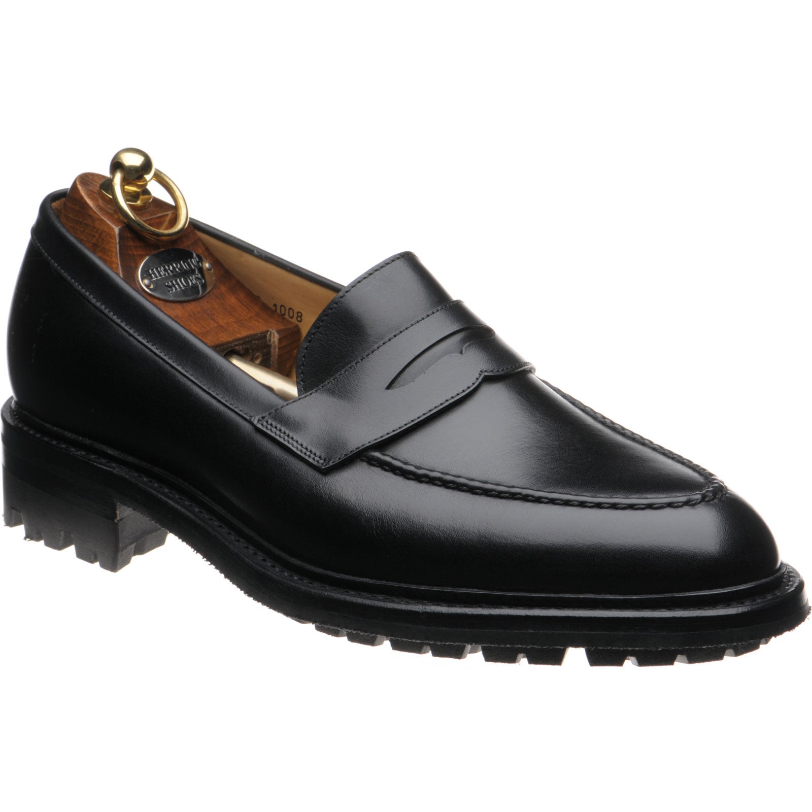 Herring Brighton mens rubber-soled loafers in black calf