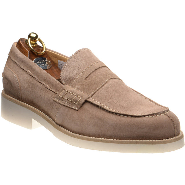 Herring Burrow mens rubber-soled loafers in taupe suede