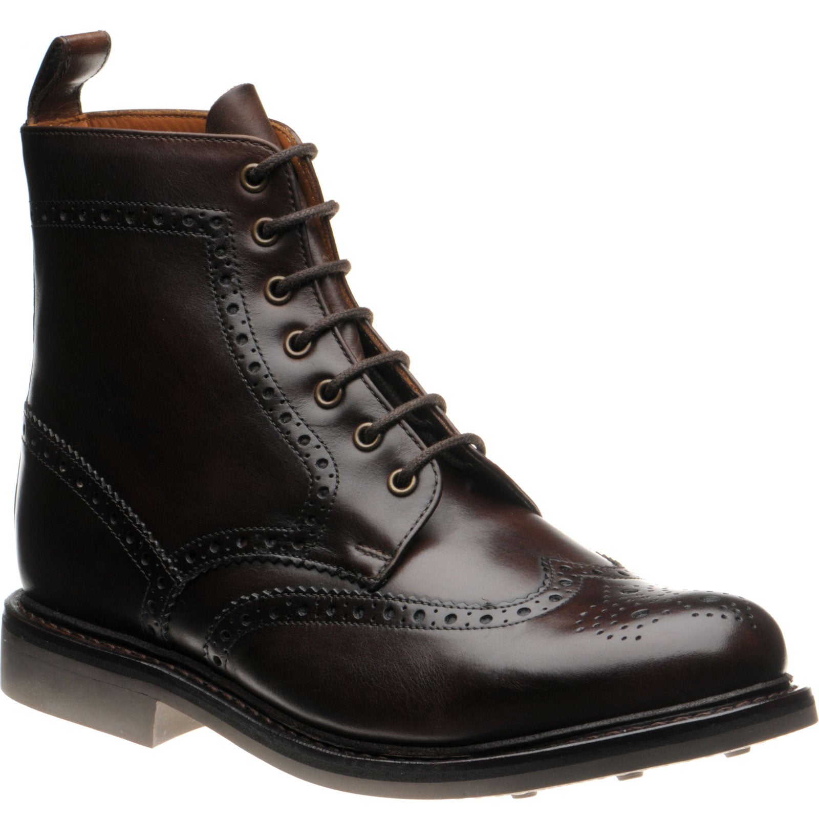Herring Buxton (Rubber) mens rubber-soled brogue boots in brown calf