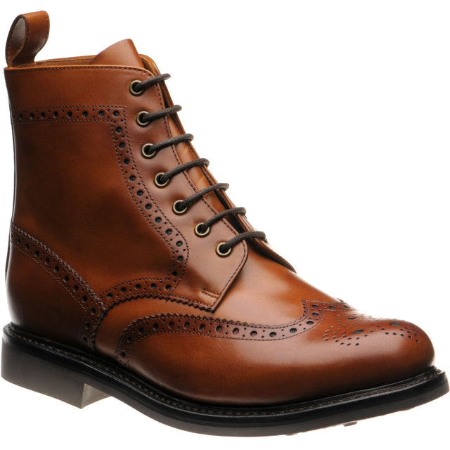 Herring Buxton (Rubber) mens rubber-soled brogue boots in tan calf