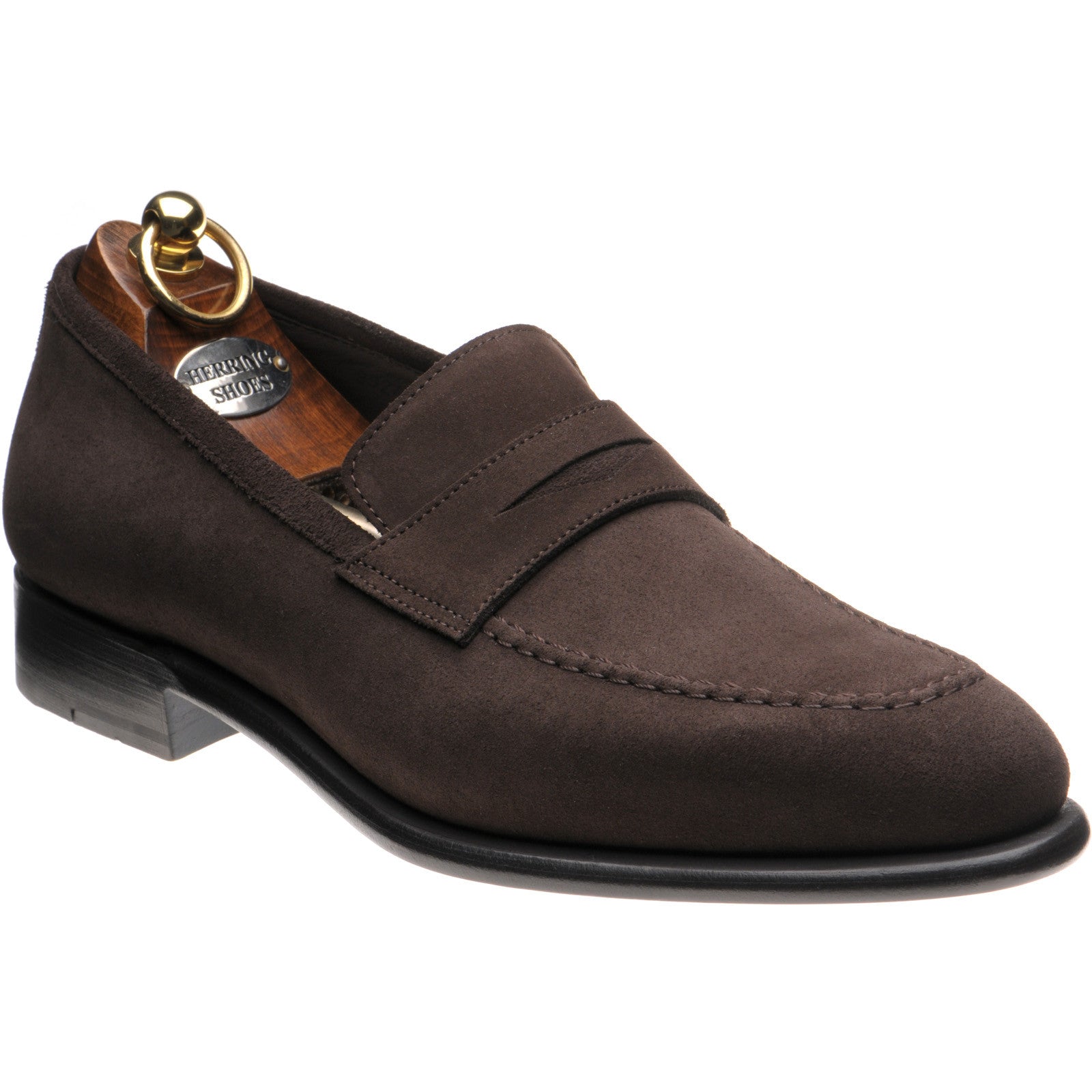 Herring Cadogan mens loafers in dark brown suede
