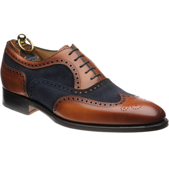 Herring Farnham mens two-tone brogues in chestnut calf and navy suede