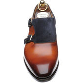 Herring Faversham mens double monk shoes in chestnut and navy