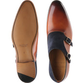 Herring Faversham mens double monk shoes in chestnut and navy