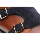 Herring Faversham mens double monk shoes in chestnut and navy