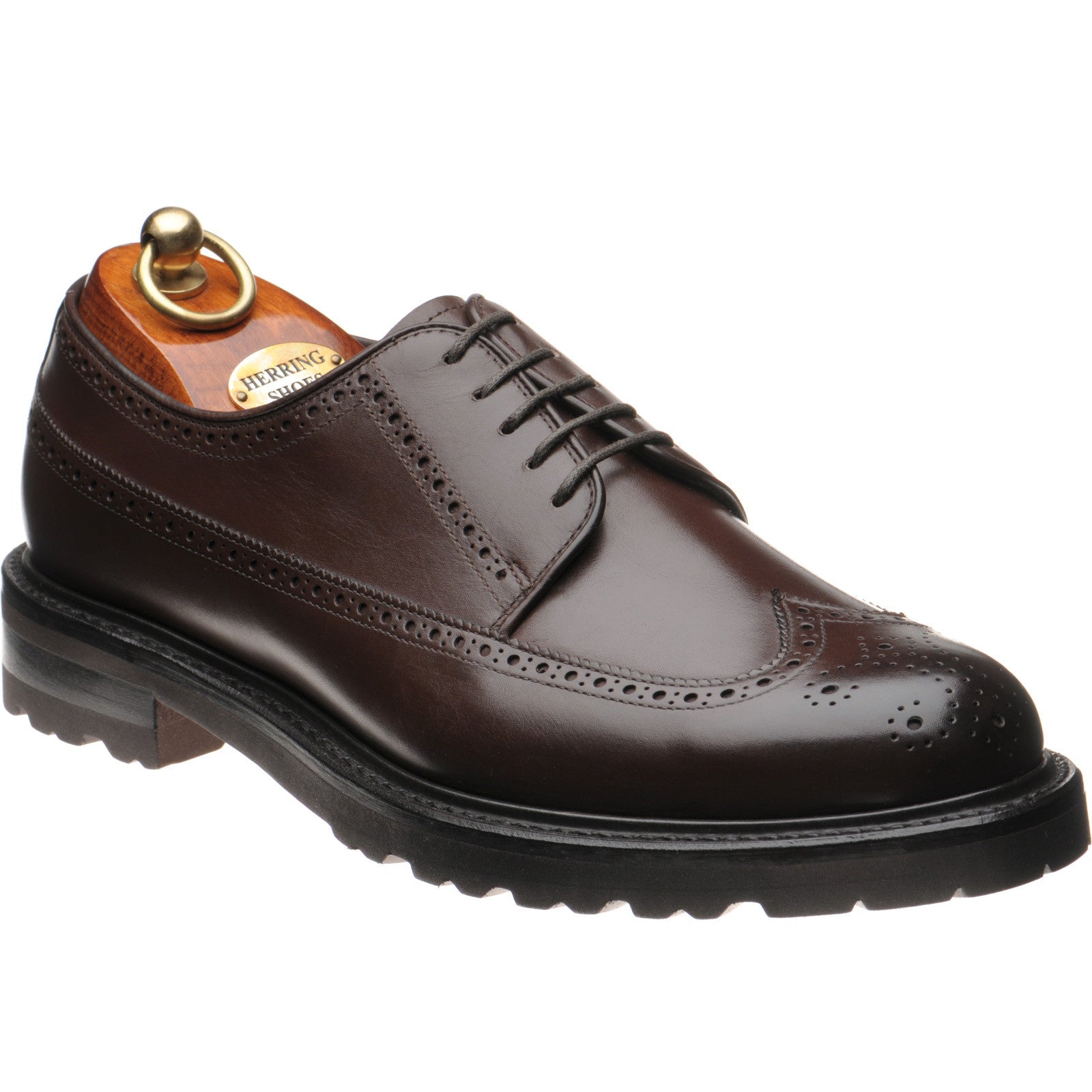 Herring Gairloch mens rubber-soled brogues in dark brown calf