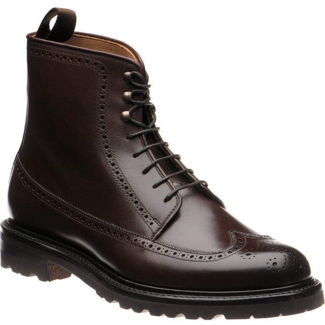 Herring Galashiels mens rubber-soled brogue boots in dark brown calf