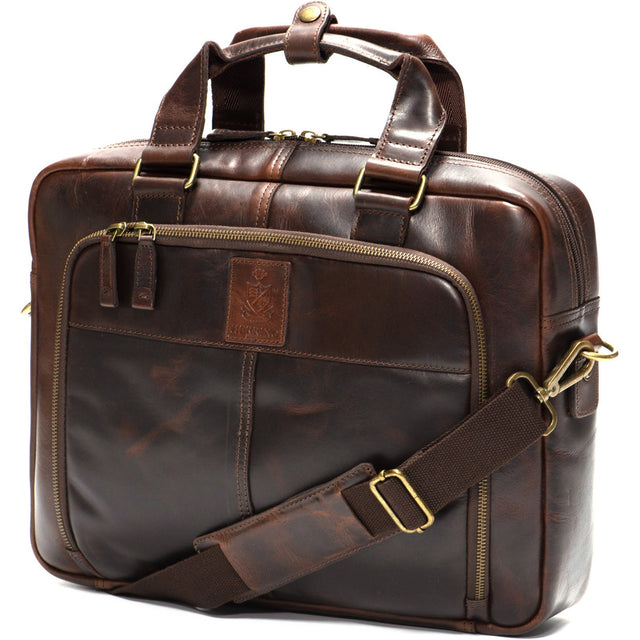 Herring Harwich Briefcase in mahogany grain