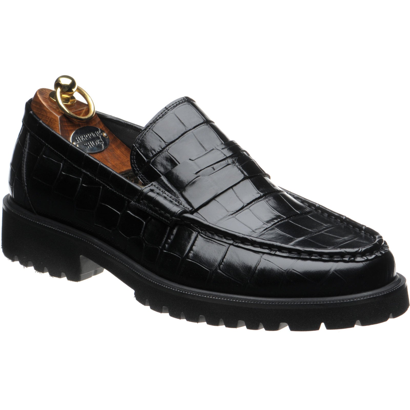 Herring Kramer Mod mens rubber-soled loafers in black croc