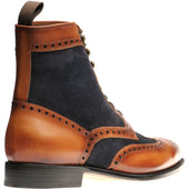 Herring Maidenhead mens two-tone brogue boots in brown calf and navy suede