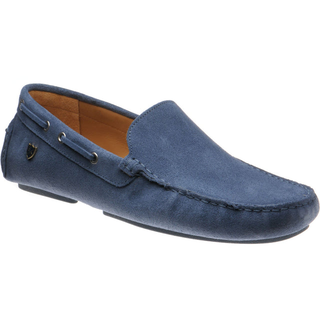 Herring Maranello II mens rubber-soled driving moccasins in blue suede