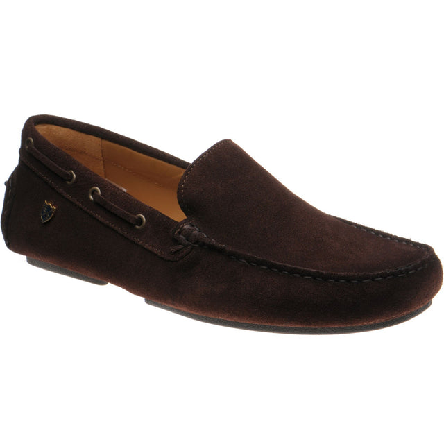 Herring Maranello II mens rubber-soled driving moccasins in brown suede