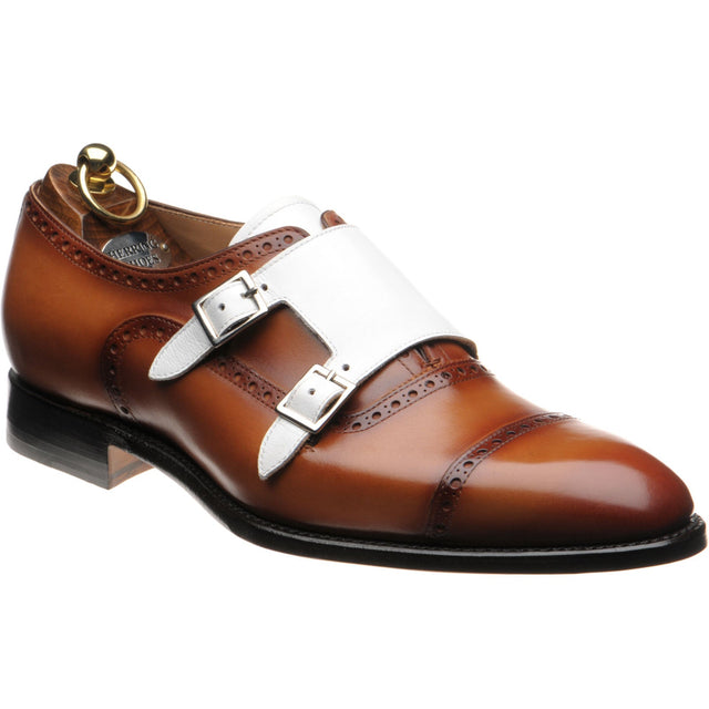 Herring Montford mens double monk shoes in brown and white calf