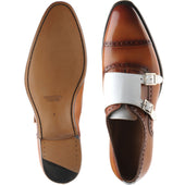Herring Montford mens double monk shoes in brown and white calf