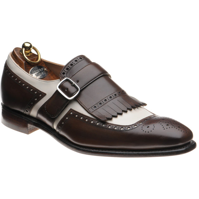 Herring Montpellier mens monk shoes in brown and cream calf