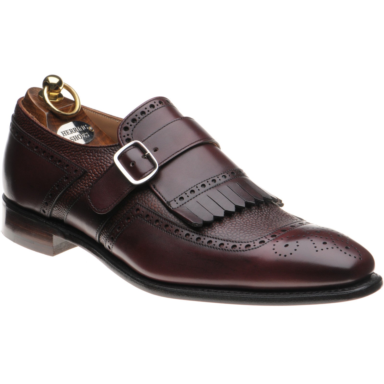 Herring Montpellier mens monk shoes in burgundy calf and grain
