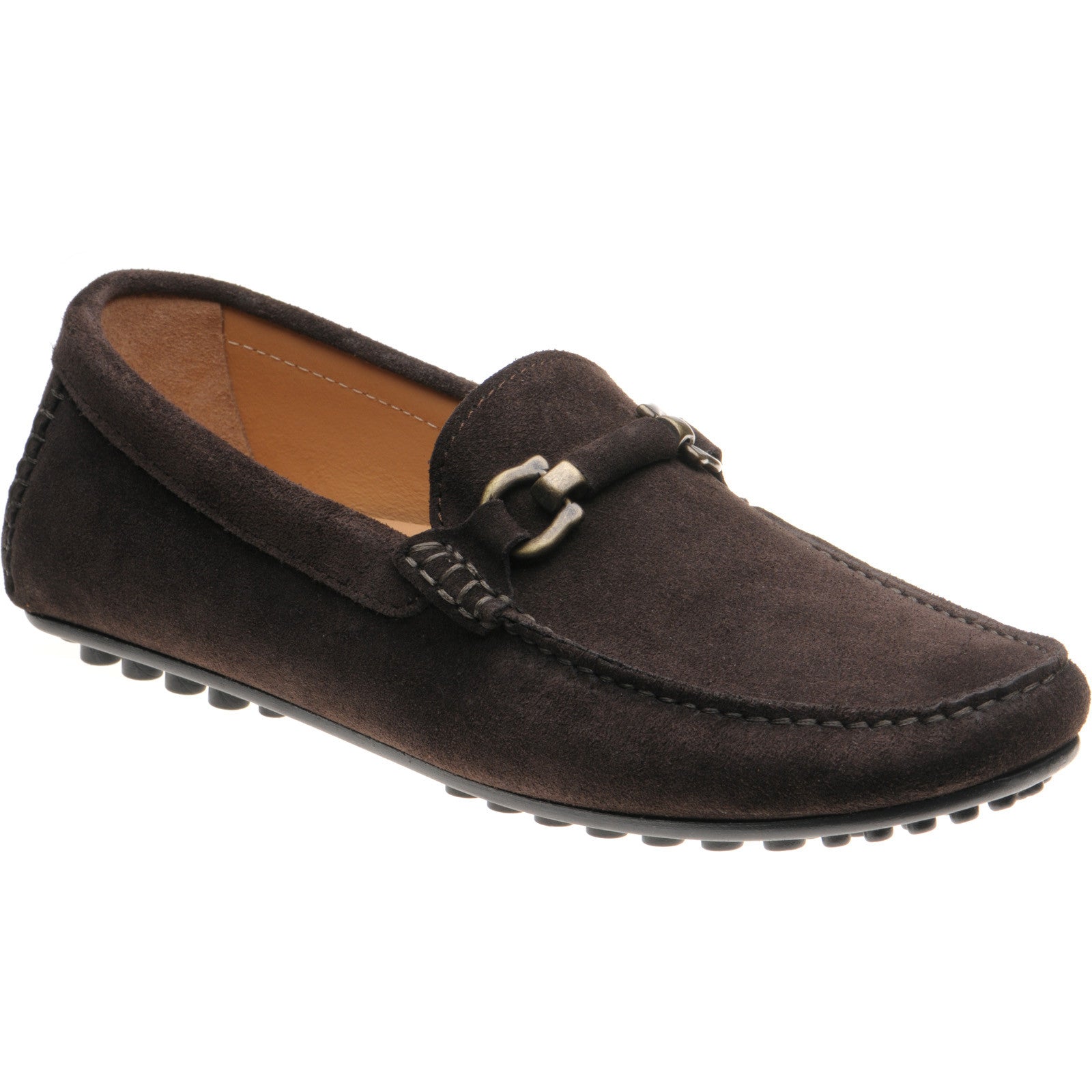 Herring Mugello mens rubber-soled driving moccasins in dark brown suede