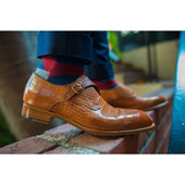 Herring Salobrena mens monk shoes in chestnut croc