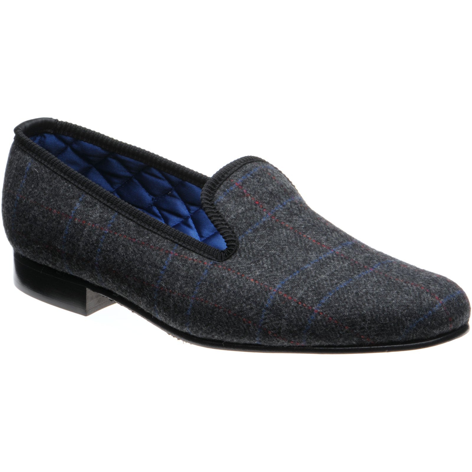Herring Sandringham mens tweed house shoes in charcoal tweed