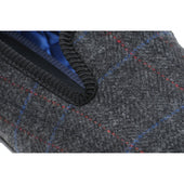 Herring Sandringham mens tweed house shoes in charcoal tweed