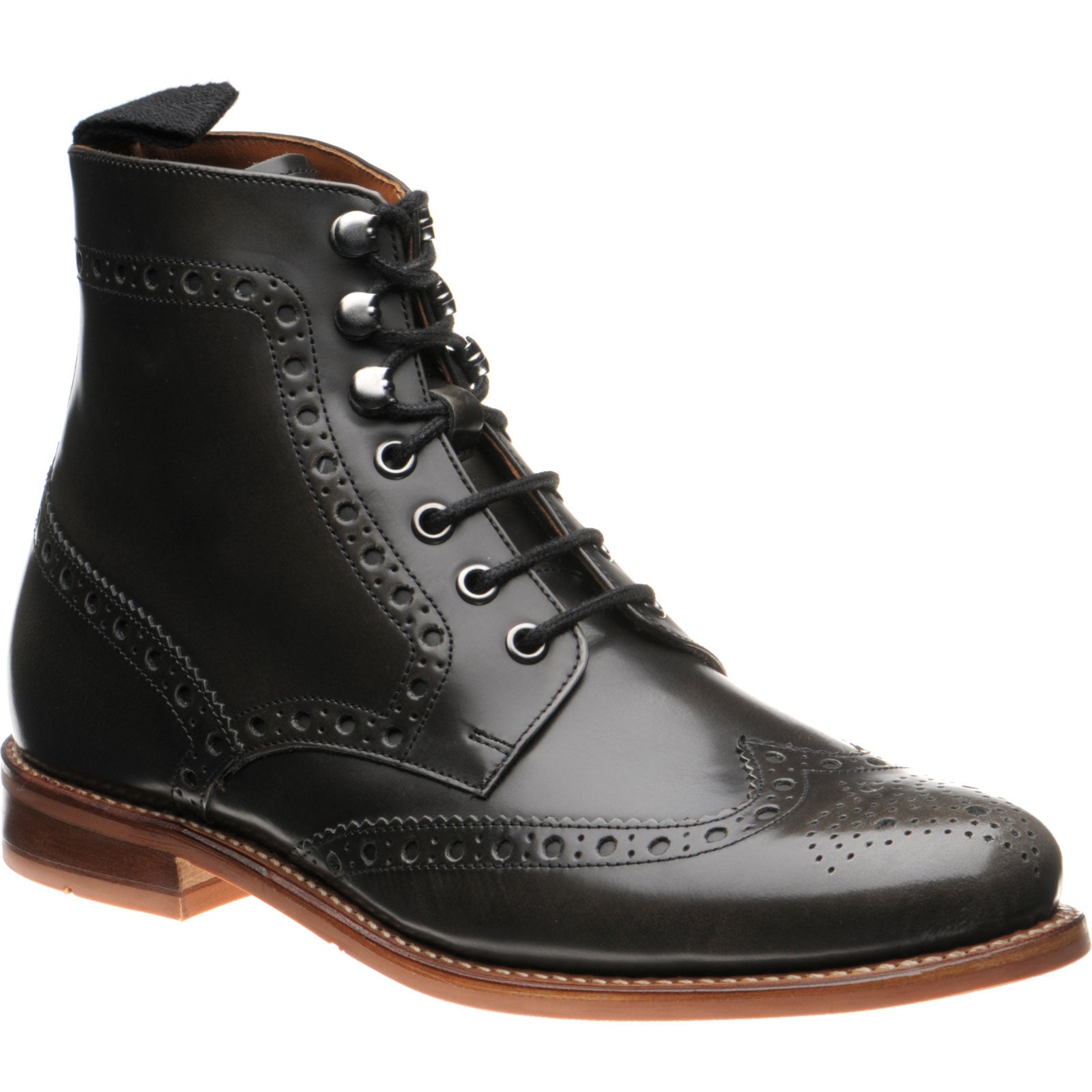 Herring Steeperton mens rubber-soled brogue boots in grey rub off hi-shine