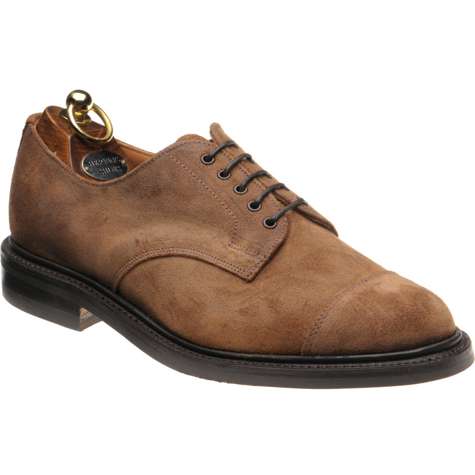 Herring Taw mens rubber-soled Derby shoes in brown waxy suede