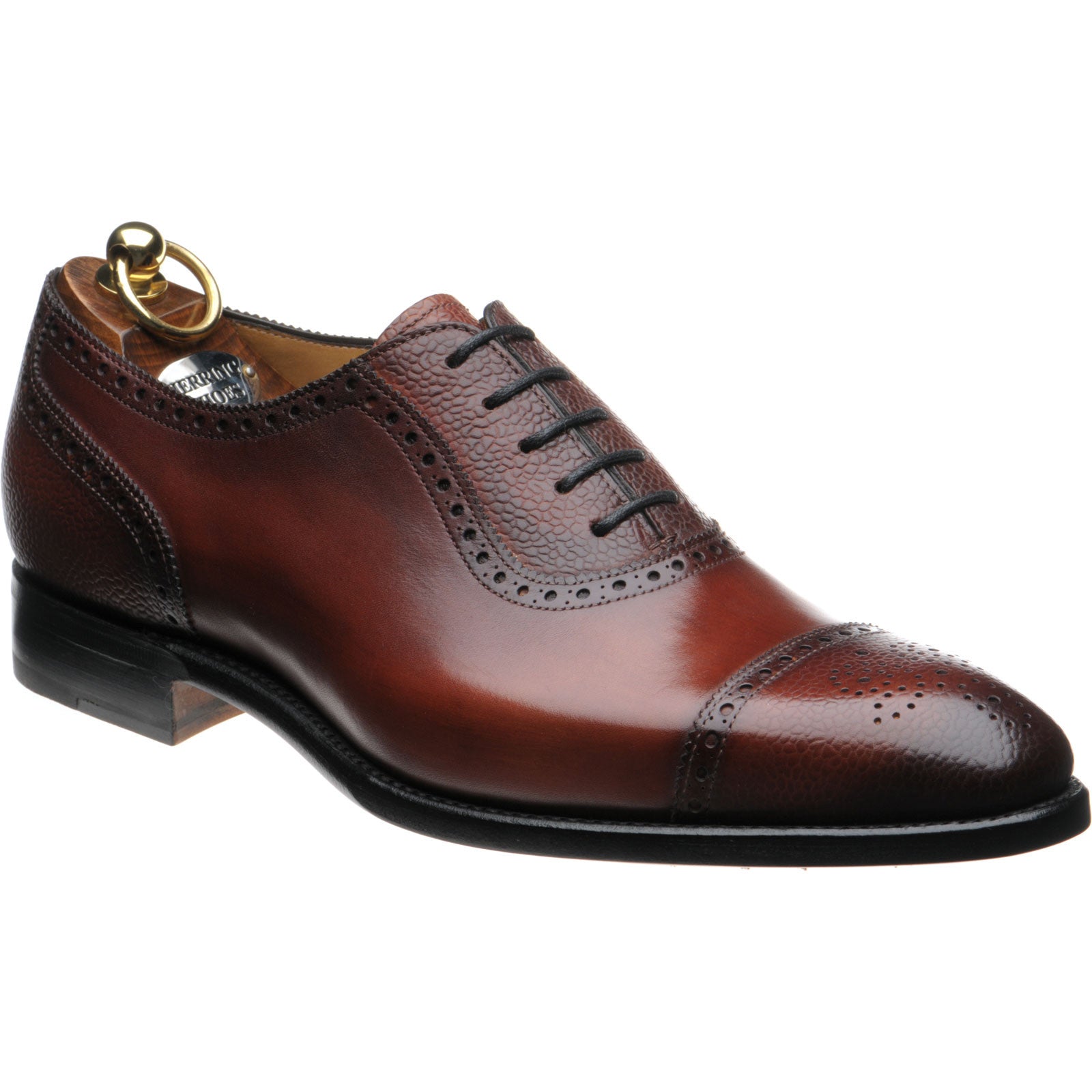 Herring Wordsworth mens semi-brogues in rosewood calf and grain
