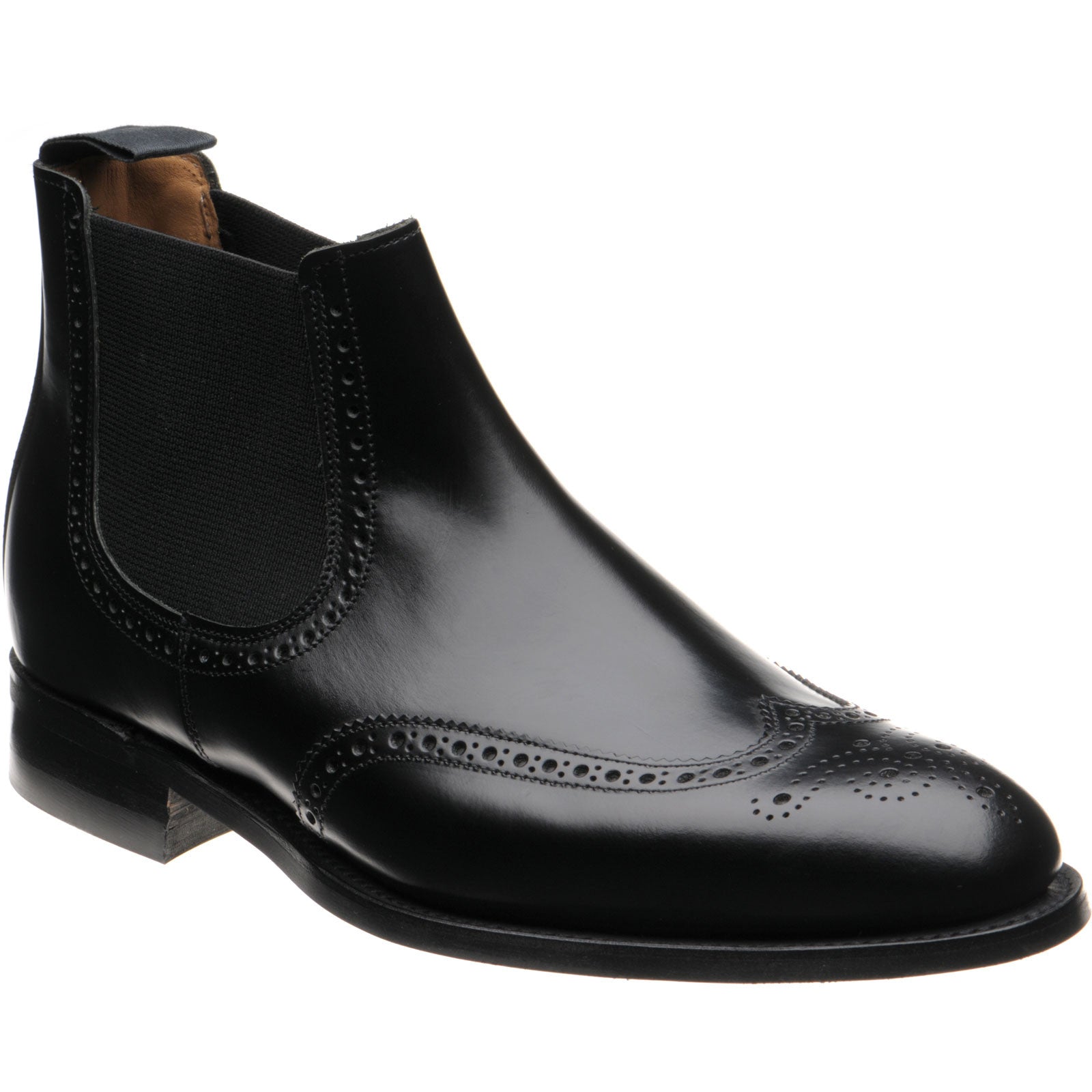Herring Wye (Rubber) mens rubber-soled brogue Chelsea boots in black calf