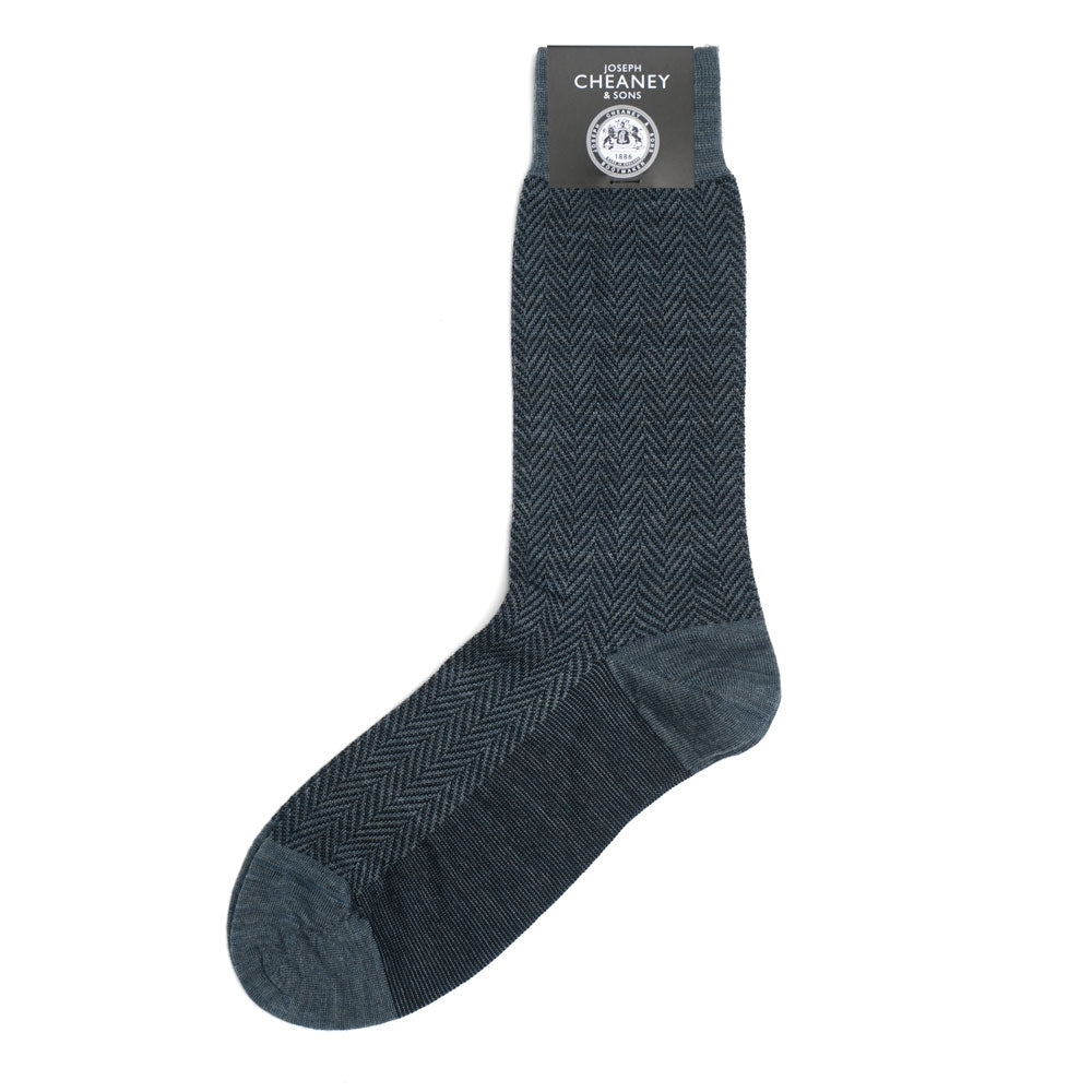 Herringbone Blue Merino Wool Socks