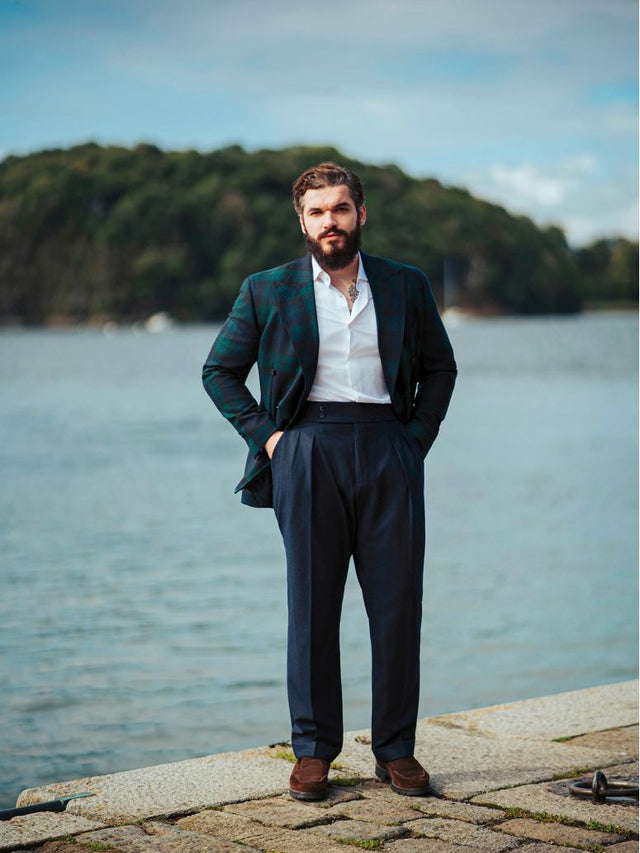 High-Waisted Navy Blue Flannel Trousers Litha