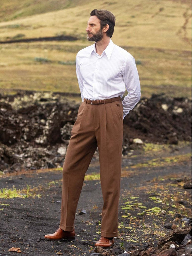 Faro brown summer wool high-waist trousers