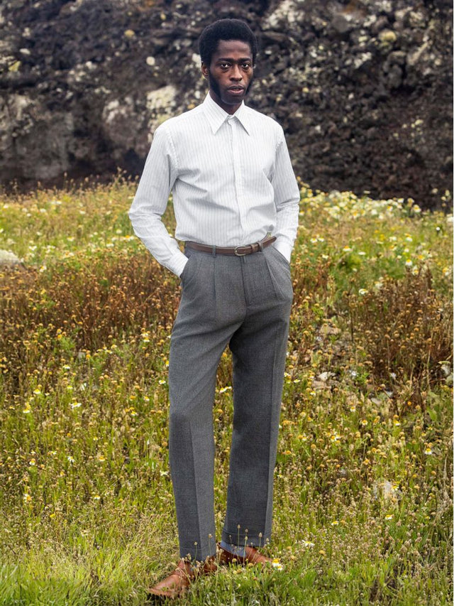 High-Waisted Trouser in Summer Wool Grey Faro