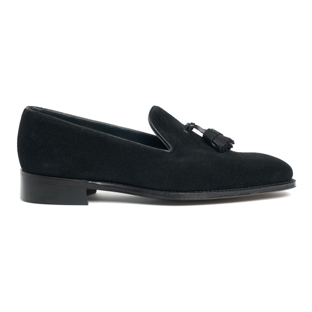 Highgrove II Wholecut Tassel Loafer in Black Suede
