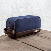 Hombre Washbag Leather And Canvas With Cream Stitching