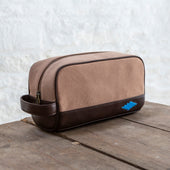 Hombre Washbag Leather And Canvas With Blue Stitching