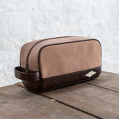 Hombre Washbag Leather And Sand Canvas With Cream Stitching