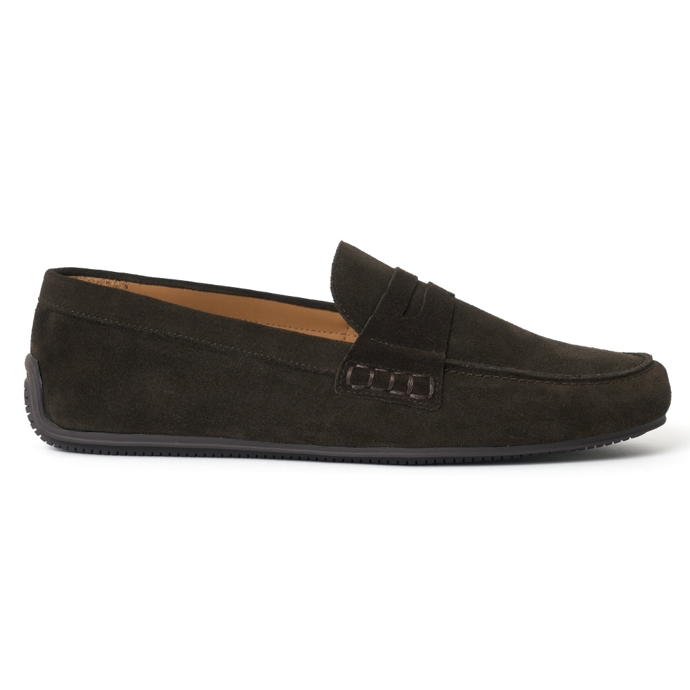 Hunt Driving Moccasin Shoe In Dark Brown Suede