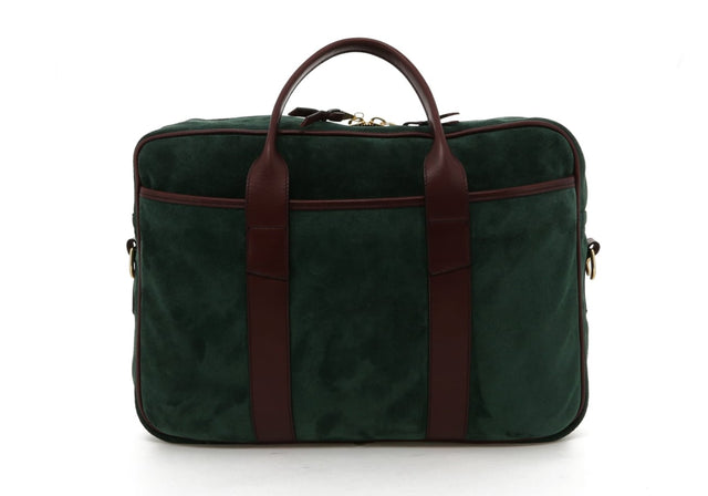 Commuter Briefcase - Hunter Green Suede / Chestnut Tumbled Leather