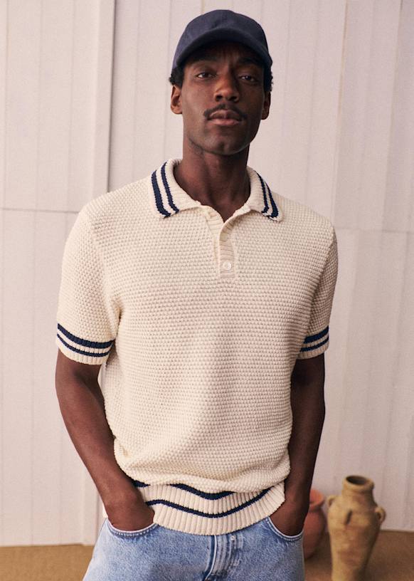 Aubin Knit Polo - Ecru / Navy
