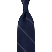 Japanese Repp Stripe Silk Tie - Midnight / Grey