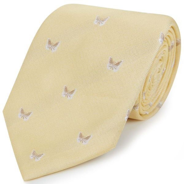 Yellow Butterfly Woven Silk Tie