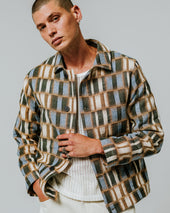 Iggy Beige And Blue Ombre Grid Jacket