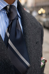 Japanese Repp Stripe Silk Tie Grey