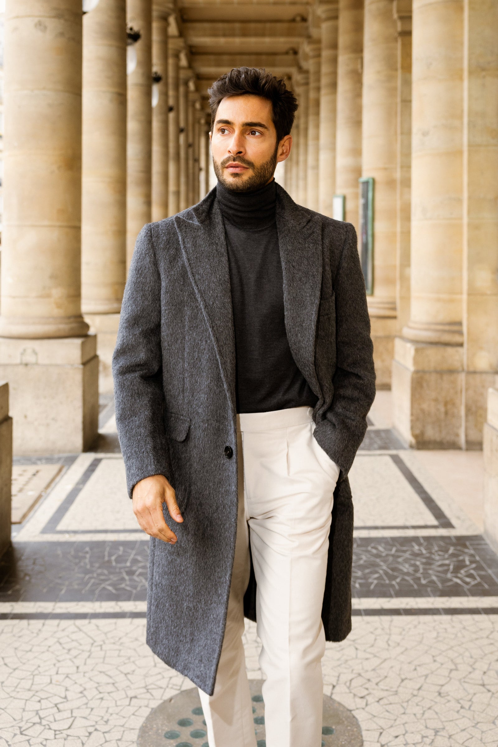 Manteau En Alpaga Laine Gris