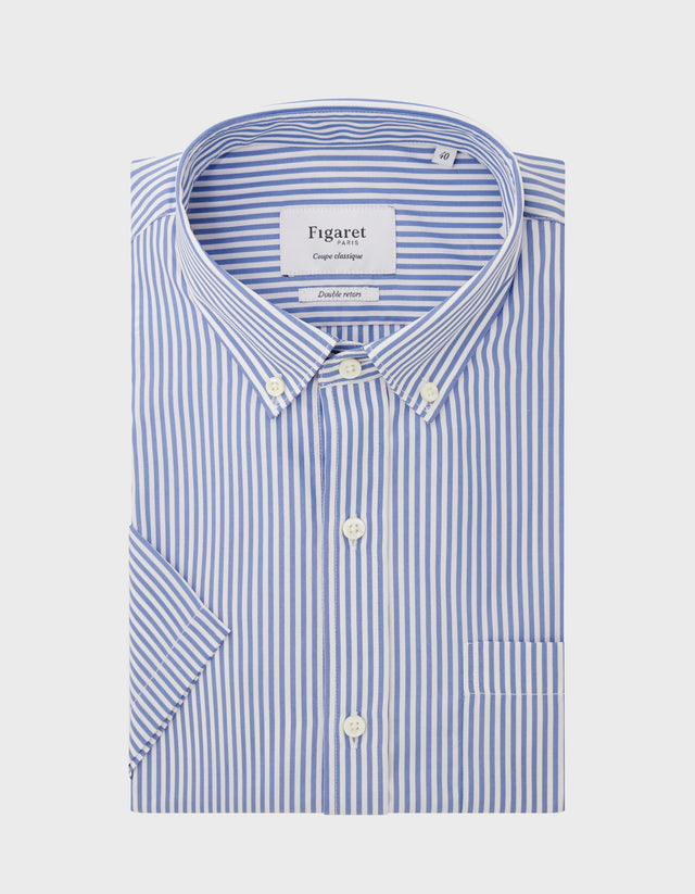 Classic blue striped short-sleeved shirt