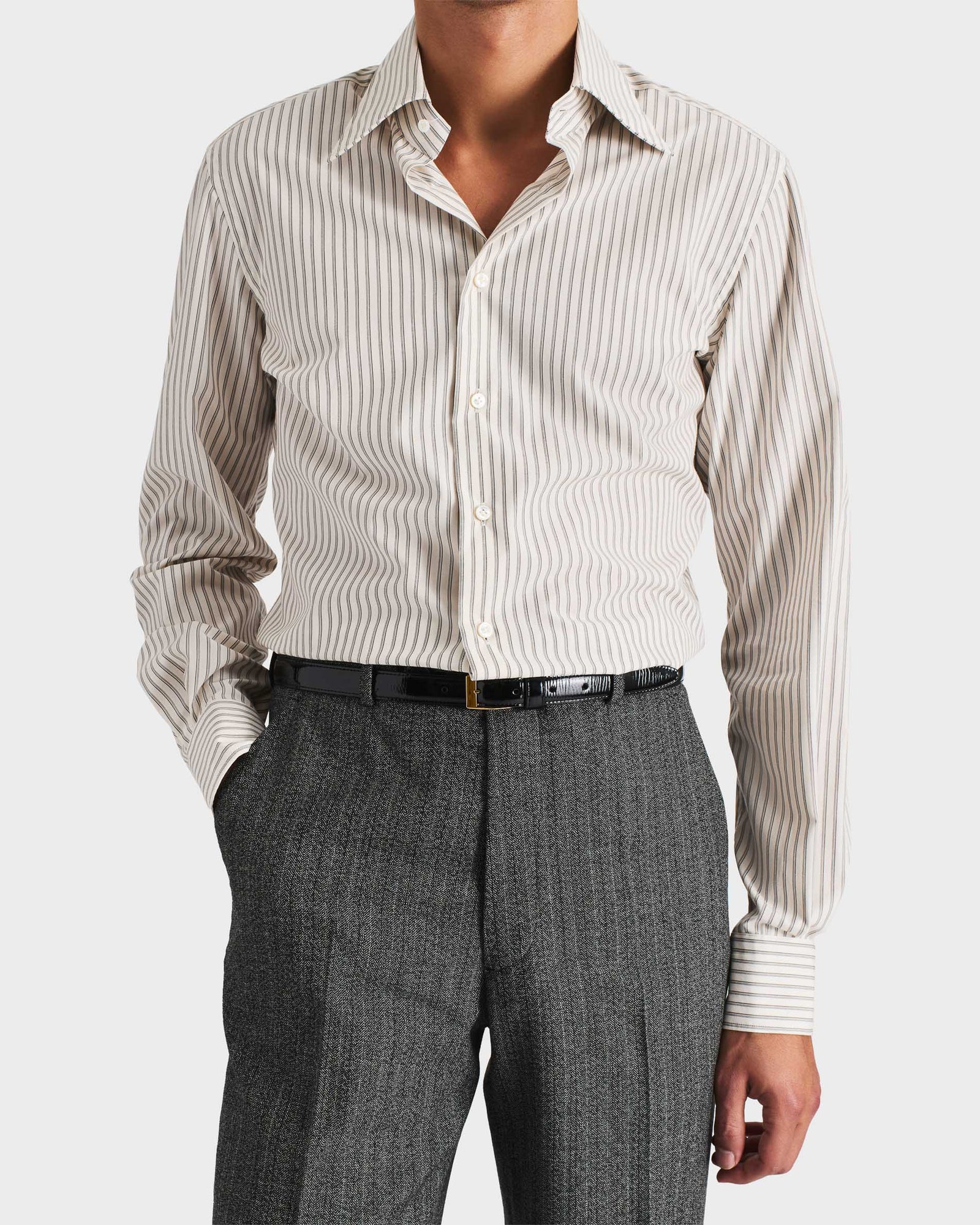 Chemise Col Large En Popeline De Coton Blanc Cass Rayures