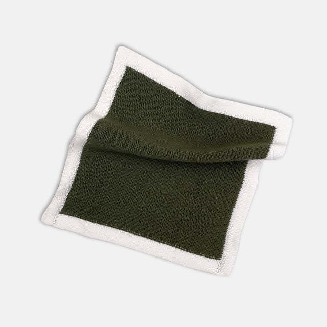 Knitted Cotton Pocket Square in Khaki Green