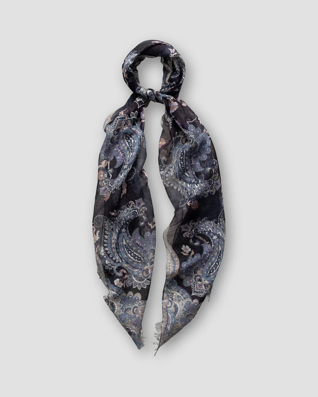Indigo paisley cotton & linen scarf