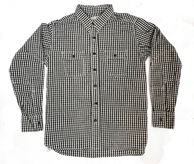 Nihon Menpu linen/cotton selvedge Indigo gingham Dust Bowl Workshirt